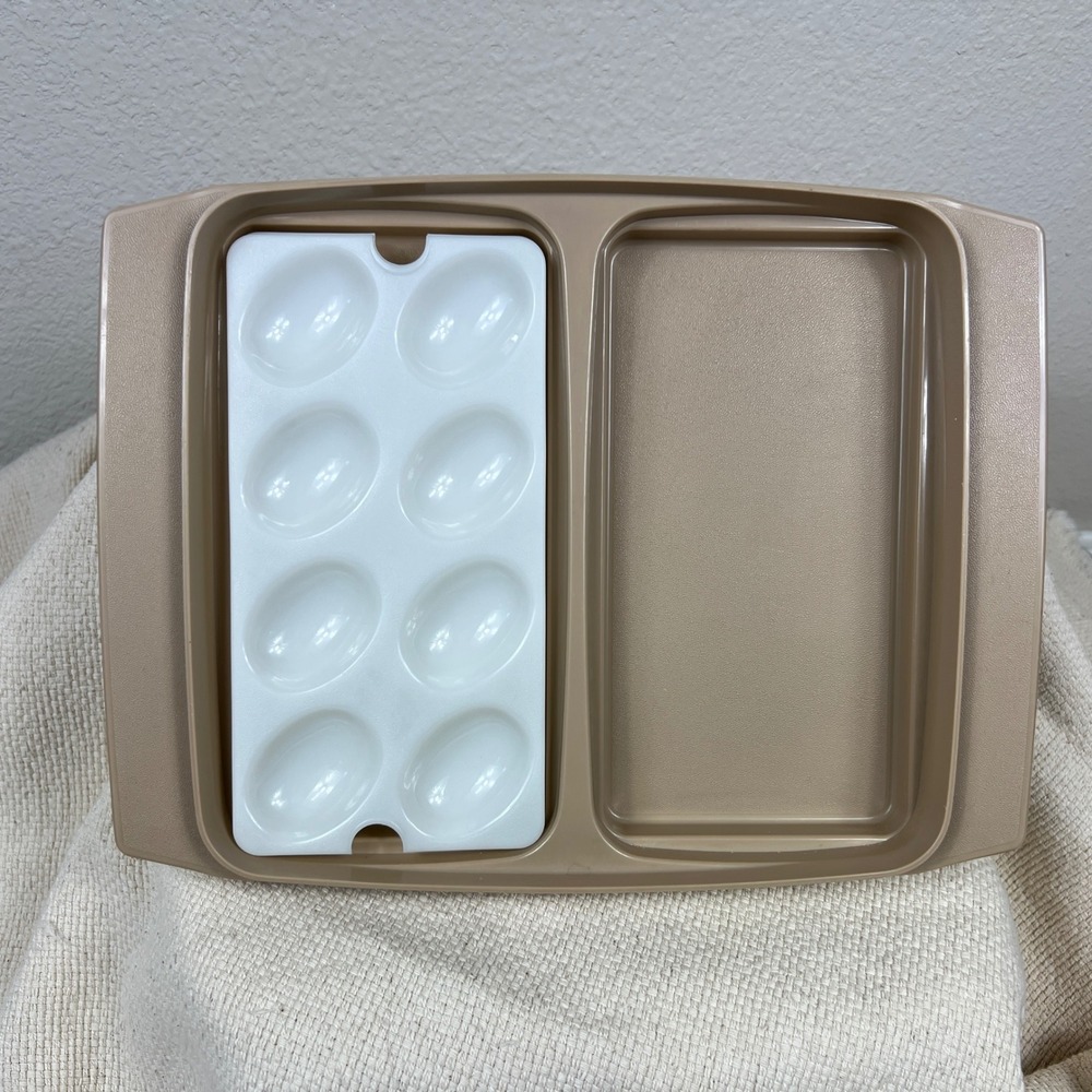 Vintage Tupperware 723-2 Deviled Egg Carrier Almond Beige 16 Egg Lid Inserts